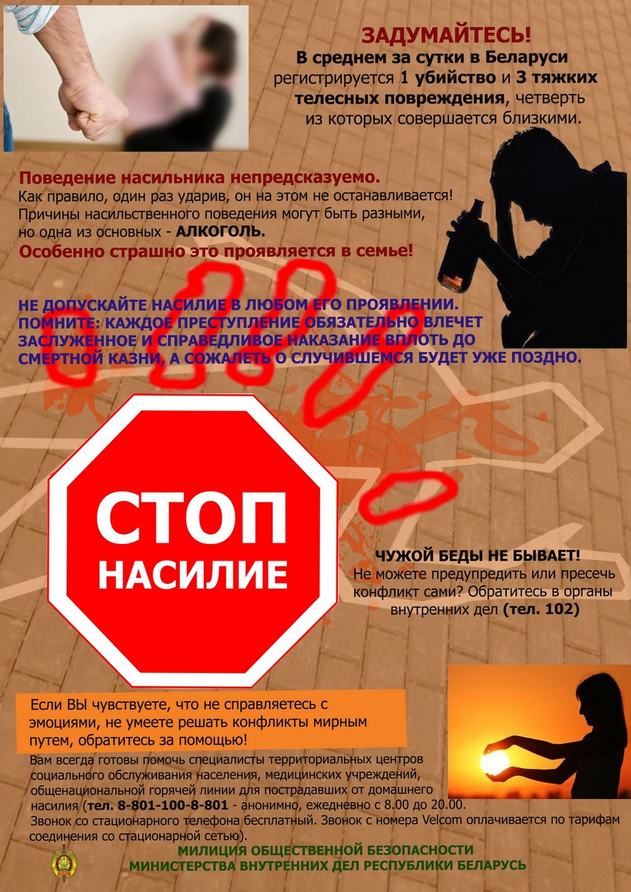 С 25 по 29 мая 2015 года на территории г. Бобруйска будут проведены мероприятия по предупреждению правонарушений совершаемых в сфере семейно-бытовых отношений.