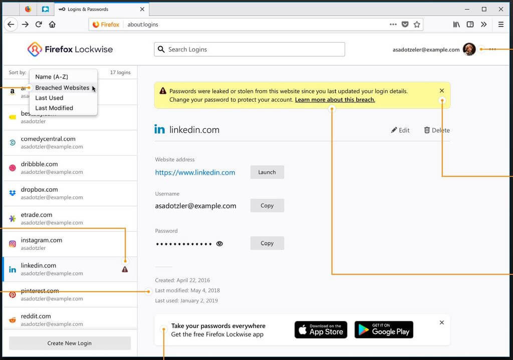 Firefox будет уведомлять пользователей, чьи сохранённые пароли были взломаны Firefox будет уведомлять пользователей, чьи сохранённые пароли были взломаны