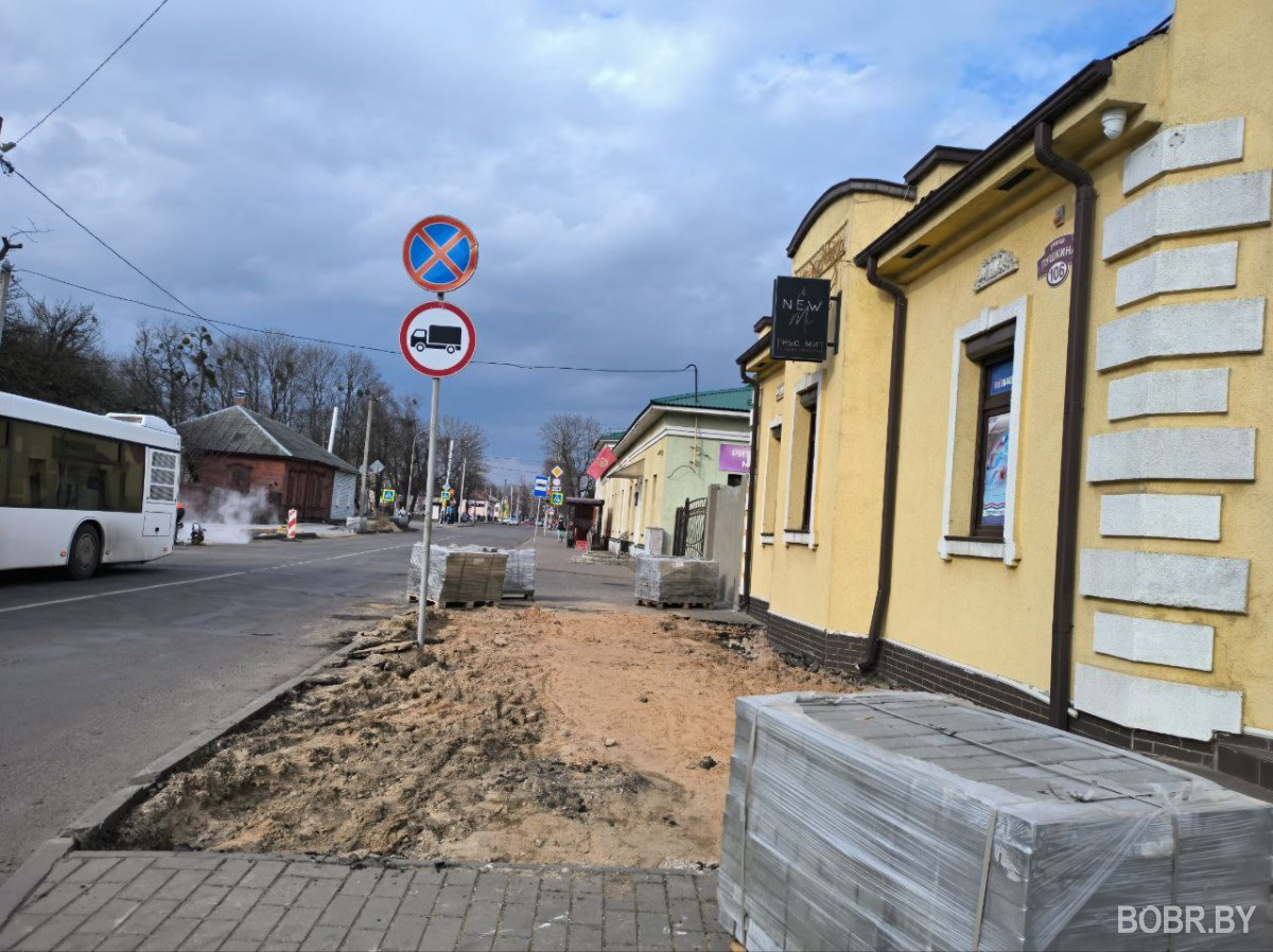 укладка тротуарной плитки на улице Пушкина в Бобруйске