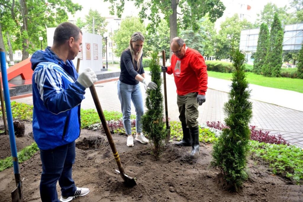 Депутаты Бобруйска озеленили сквер у памятника освободителям