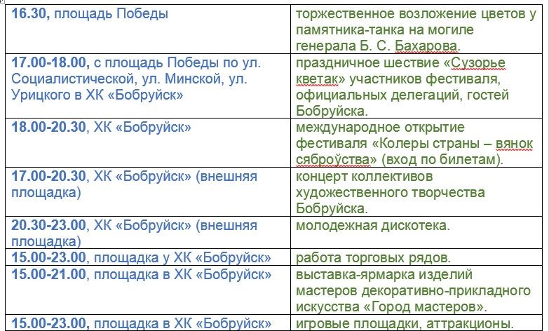 Венок дружбы, 26 июня, Бобруйск